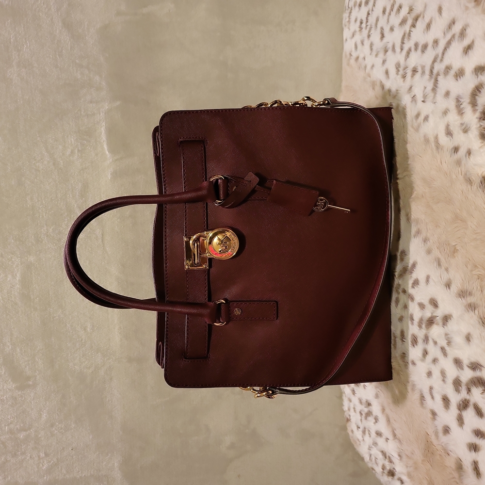 Michael Kors Large Hamilton Tote Maroon W/ Goldtone Hardware Large - BOGO HALF
